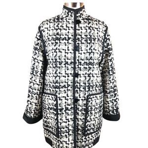 Michael Boris Check Coat Cashmere & Wool in Black & White Houndstooth Mid Length